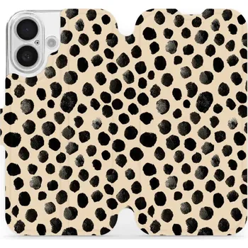 Pouzdro na mobilní telefon Flipové pouzdro Mobiwear - Apple iPhone 16 - VA50S Černé puntíky (Knížkové flip pouzdro, obal, kryt na mobil Apple iPhone 16 - VA50S Černé puntíky, materiál Umělá kůže + TPU - ochrana 360°, stojánek, silikonová vanička, magnetické zavírání)