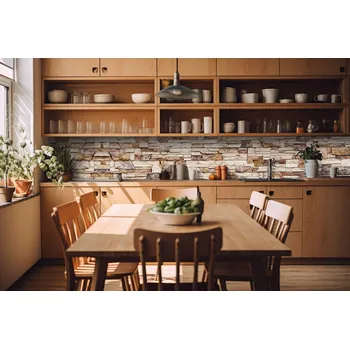 Fototapeta DIMEX | Fototapeta do kuchyně Kamenná zeď KI-420-088| 420 x 60 cm | béžová + Samolepicí fototapeta za kuchyňskou linku DIMEX Kamenná zeď v šíři 420 cm