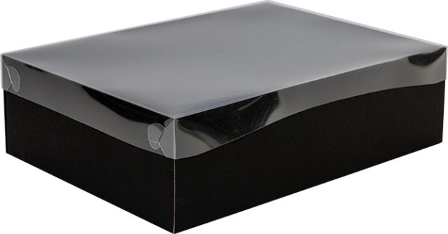 Dárková krabice s průhledným víkem 400x300x100 mm, černá