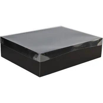 Dárková krabice s průhledným víkem 350x250x100 mm, černá