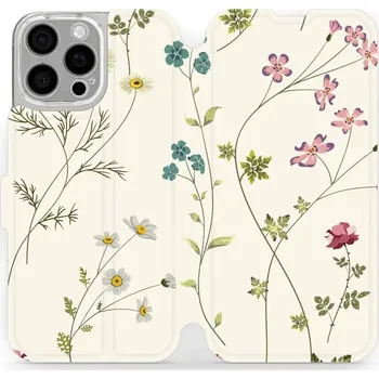 Pouzdro na mobilní telefon Flipové pouzdro Mobiwear - Apple iPhone 16 Pro Max - MD03S Tenké rostlinky s květy (Knížkové flip pouzdro, obal, kryt na mobil Apple iPhone 16 Pro Max - MD03S Tenké rostlinky s květy, materiál Umělá kůže + TPU - ochrana 360°, stojánek, silikonová vanička,