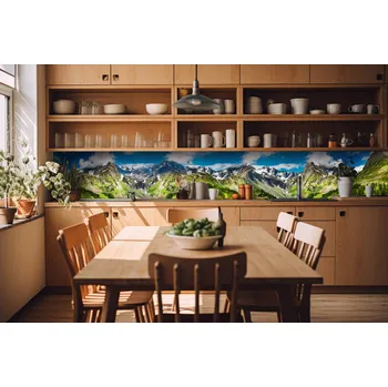 Fototapeta DIMEX | Fototapeta do kuchyně Hory KI-420-033| 420 x 60 cm | zelená, modrá, hnědá + Samolepicí fototapeta za kuchyňskou linku DIMEX Hory v šíři 420 cm
