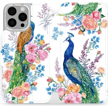 Pouzdro na mobilní telefon Flipové pouzdro Mobiwear - Apple iPhone 16 Pro Max - MX08S Pávi (Knížkové flip pouzdro, obal, kryt na mobil Apple iPhone 16 Pro Max - MX08S Pávi, materiál Umělá kůže + TPU - ochrana 360°, stojánek, silikonová vanička, magnetické zavírání)