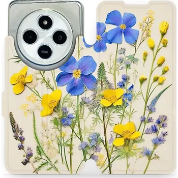 Pouzdro na mobilní telefon Flipové pouzdro Mobiwear - Xiaomi Redmi 14C / Poco C75 - VP41S Modré a žluté kvítky (Knížkové flip pouzdro, obal, kryt na mobil Xiaomi Redmi 14C / Poco C75 - VP41S Modré a žluté kvítky, materiál Umělá kůže + TPU - ochrana 360°, stojánek, silikonová vaničk