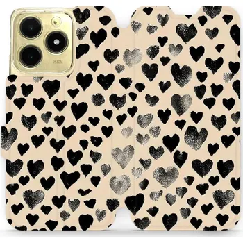 Pouzdro na mobilní telefon Flipové pouzdro Mobiwear - Realme C61 - VA51S Černá srdíčka (Knížkové flip pouzdro, obal, kryt na mobil Realme C61 - VA51S Černá srdíčka, materiál Umělá kůže + TPU - ochrana 360°, stojánek, silikonová vanička, magnetické zavírání)