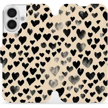 Pouzdro na mobilní telefon Flipové pouzdro Mobiwear - Apple iPhone 16 - VA51S Černá srdíčka (Knížkové flip pouzdro, obal, kryt na mobil Apple iPhone 16 - VA51S Černá srdíčka, materiál Umělá kůže + TPU - ochrana 360°, stojánek, silikonová vanička, magnetické zavírání)