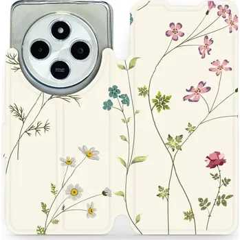 Pouzdro na mobilní telefon Flipové pouzdro Mobiwear - Xiaomi Redmi 14C / Poco C75 - MD03S Tenké rostlinky s květy (Knížkové flip pouzdro, obal, kryt na mobil Xiaomi Redmi 14C / Poco C75 - MD03S Tenké rostlinky s květy, materiál Umělá kůže + TPU - ochrana 360°, stojánek, silikonová)