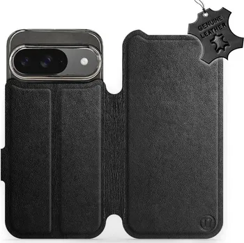 Pouzdro na mobilní telefon Kožené flip pouzdro Mobiwear - Google Pixel 9 - Černé (Kožené knížkové pouzdro, obal, kryt na mobil Google Pixel 9, Černé, materiál Genuine Leather, ochrana 360°, stojánek, silikonová vanička, magnetické zavírání)