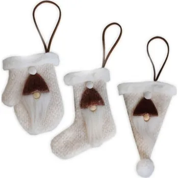 Vánoční dekorace Textilní dekorace se skřítkem závěs 13 cm - čepice