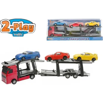 autíčko M.T. 2-Play Traffic přepravník aut kovový, 26 cm, 1:60 + 3 auta v krabičce A