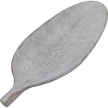 Dekorační tác dřevěný list bílý 40cm 3000202A