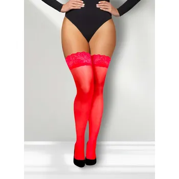 Dámské erotické punčochy Punčochy - s krajkovým lemem, červené
