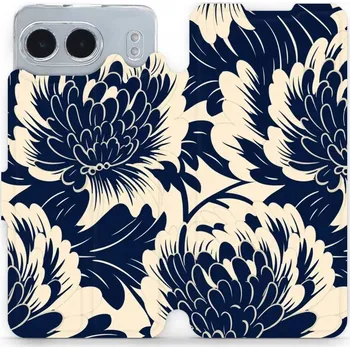 Pouzdro na mobilní telefon Flipové pouzdro Mobiwear - OnePlus Nord 4 5G - VA40S Modré a béžové květy (Knížkové flip pouzdro, obal, kryt na mobil OnePlus Nord 4 5G - VA40S Modré a béžové květy, materiál Umělá kůže + TPU - ochrana 360°, stojánek, silikonová vanička, magnetické zavírá