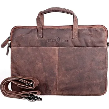 Hnědá kožená pánská taška do ruky GreenWood LP-14 na notebook až 14"