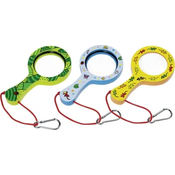 Dřevěná hračka Goki Dětská dřevěná lupa s karabinou, 1 ks (zelená/modrá/žlutá)