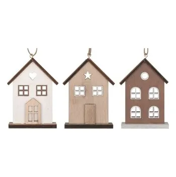Vánoce Dřevěný domek na zavěšení přírodní 11 cm