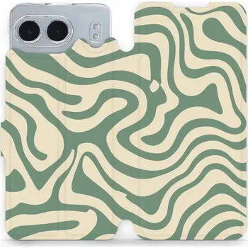 Pouzdro na mobilní telefon Flipové pouzdro Mobiwear - OnePlus Nord 4 5G - VA57S Zelené a béžové zkrouceniny (Knížkové flip pouzdro, obal, kryt na mobil OnePlus Nord 4 5G - VA57S Zelené a béžové zkrouceniny, materiál Umělá kůže + TPU - ochrana 360°, stojánek, silikonová vanička,)