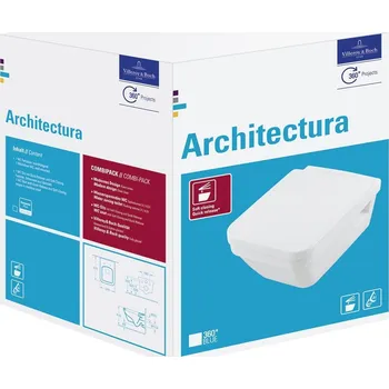 Klozet Villeroy & Boch Architectura combi-pack sada s prkénkem závěsná bez splachovacího kruhu bílá 5685HRR1