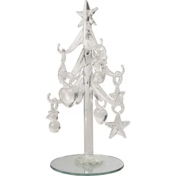 Vánoční dekorace Stromek skleněný s čirými ozdobami 16cm
