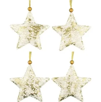 Vánoce Hvězda látková bílo-zlatá 9 cm, 4 ks