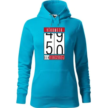 Dámská mikina DOBRÝ TRIKO Dámská mikina s potiskem Věkometr 50 Velikost dámské mikiny: XS, Barva: Tyrkysová