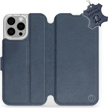 Pouzdro na mobilní telefon Kožené flip pouzdro Mobiwear - Apple iPhone 16 Pro Max - Modré (Kožené knížkové pouzdro, obal, kryt na mobil Apple iPhone 16 Pro Max, Modré, materiál Genuine Leather, ochrana 360°, stojánek, silikonová vanička, magnetické zavírání)