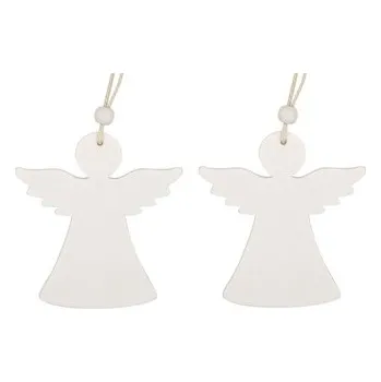 Vánoce Anděl dřevěný bílý, 9 cm 2 ks, na zavěšení