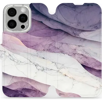 Pouzdro na mobilní telefon Flipové pouzdro Mobiwear - Apple iPhone 16 Pro - VP31S Bílý a fialový mramor (Knížkové flip pouzdro, obal, kryt na mobil Apple iPhone 16 Pro - VP31S Bílý a fialový mramor, materiál Umělá kůže + TPU - ochrana 360°, stojánek, silikonová vanička, magnetické)