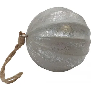 Vánoční ozdoba Koule stříbrná dřevěná závěsná 10cm 3001601C