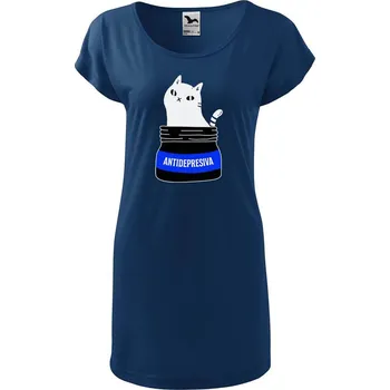 Dámské tričko DOBRÝ TRIKO Dámské tričko/šaty s kočkou ANTIDEPRESIVA Velikost: XS, Barva: Půlnoční modrá
