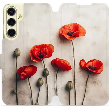 Pouzdro na mobilní telefon Flipové pouzdro Mobiwear - Samsung Galaxy S24 FE - VP42S Vlčí máky (Knížkové flip pouzdro, obal, kryt na mobil Samsung Galaxy S24 FE - VP42S Vlčí máky, materiál Umělá kůže + TPU - ochrana 360°, stojánek, silikonová vanička, magnetické zavírání)