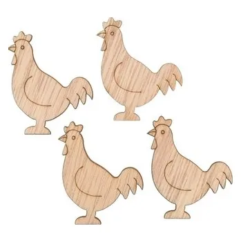 Velikonoční dekorace Slepička dřevěná 4 cm s lepíkem 24 ks