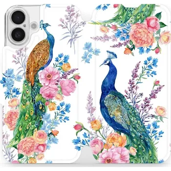 Pouzdro na mobilní telefon Flipové pouzdro Mobiwear - Apple iPhone 16 Plus - MX08S Pávi (Knížkové flip pouzdro, obal, kryt na mobil Apple iPhone 16 Plus - MX08S Pávi, materiál Umělá kůže + TPU - ochrana 360°, stojánek, silikonová vanička, magnetické zavírání)