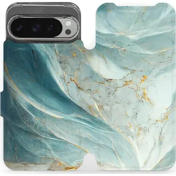 Pouzdro na mobilní telefon Flipové pouzdro Mobiwear - Google Pixel 9 Pro XL - VP34S Zelenkavý a zlatavý mramor (Knížkové flip pouzdro, obal, kryt na mobil Google Pixel 9 Pro XL - VP34S Zelenkavý a zlatavý mramor, materiál Umělá kůže + TPU - ochrana 360°, stojánek, silikonová vaničk