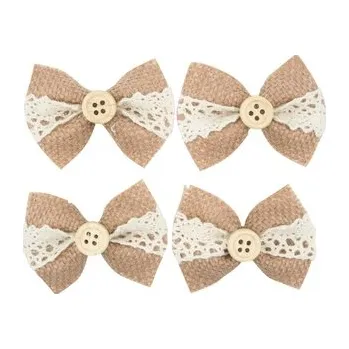 Vánoční dekorace Mašle jutová s lepíkem 5 cm, 4 ks