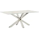 Bílý porcelánový jídelní stůl Kave Home Argo 160 x 90 cm s nerezovou podnoží