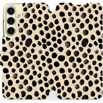 Pouzdro na mobilní telefon Flipové pouzdro Mobiwear - Samsung Galaxy S24 FE - VA50S Černé puntíky (Knížkové flip pouzdro, obal, kryt na mobil Samsung Galaxy S24 FE - VA50S Černé puntíky, materiál Umělá kůže + TPU - ochrana 360°, stojánek, silikonová vanička, magnetické zavírání)
