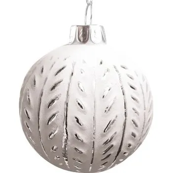 Sada skleněných baněk 8 cm, 4 ks v balení, bílostříbrné