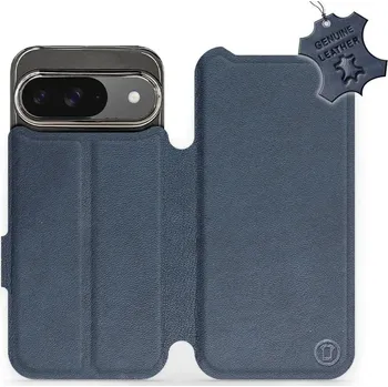 Pouzdro na mobilní telefon Kožené flip pouzdro Mobiwear - Google Pixel 9 - Modré (Kožené knížkové pouzdro, obal, kryt na mobil Google Pixel 9, Modré, materiál Genuine Leather, ochrana 360°, stojánek, silikonová vanička, magnetické zavírání)