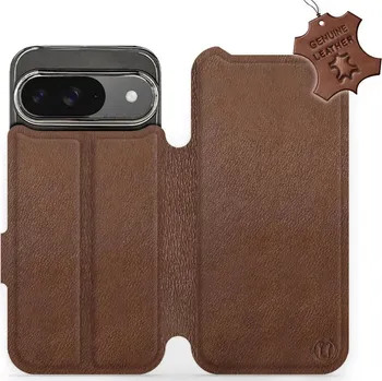 Pouzdro na mobilní telefon Kožené flip pouzdro Mobiwear - Google Pixel 9 - Hnědé (Kožené knížkové pouzdro, obal, kryt na mobil Google Pixel 9, Hnědé, materiál Genuine Leather, ochrana 360°, stojánek, silikonová vanička, magnetické zavírání)