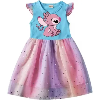 Dívčí šaty Lilo & Stitch Letní dívčí šaty s motivem "Lilo & Stitch" (potisk Angel) - 4 barvy Barva: modrá, Velikost: 140/9-10 let