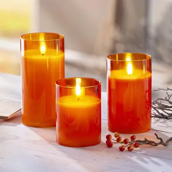 Svíčka Weltbild LED Svíčky ve skle, oranžové, sada 3 ks 493137