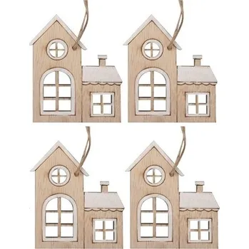 Dřevěné domečky na zavěšení bílé 5 x 6 cm, 4 ks