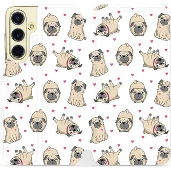 Pouzdro na mobilní telefon Flipové pouzdro Mobiwear - Samsung Galaxy S24 FE - M097P Mopsíci (Knížkové flip pouzdro, obal, kryt na mobil Samsung Galaxy S24 FE - M097P Mopsíci, materiál Umělá kůže + TPU - ochrana 360°, stojánek, silikonová vanička, magnetické zavírání)