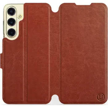 Pouzdro na mobilní telefon Flipové pouzdro Mobiwear - Samsung Galaxy S24 FE - Hnědé a šedé (Knížkové flip pouzdro, obal, kryt na mobil Samsung Galaxy S24 FE - Hnědé a šedé, materiál Umělá kůže + TPU - ochrana 360°, stojánek, silikonová vanička, magnetické zavírání)