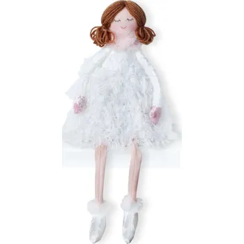 Vánoční dekorace Andělka (panenka) textilní bílá - 55 cm
