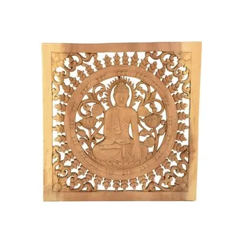Závěsná dřevěná dekorace Buddha - Bhumisparsa mudra - dvoubarevná - 40 x 40 cm