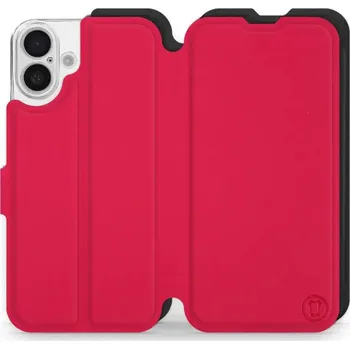 Pouzdro na mobilní telefon Flipové pouzdro Mobiwear Semiš - Apple iPhone 16 Plus - Rudé & Černé (Knížkové semišové flip pouzdro, obal, kryt na mobil Apple iPhone 16 Plus - Rudé & Černé, materiál semiš + TPU, ochrana 360°, stojánek, silikonová vanička, magnetické zavírání)