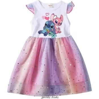 Dívčí šaty Lilo & Stitch Letní dívčí šaty s motivem "Lilo & Stitch" (potisk Stitch a Angel) - 4 barvy Barva: Bílá, Velikost: 140/9-10 let