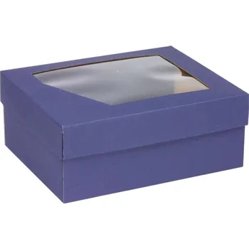 Dárková krabička Dárková krabička 240x180x95 mm, dno+víko s průhledným okénkem, MODRÁ